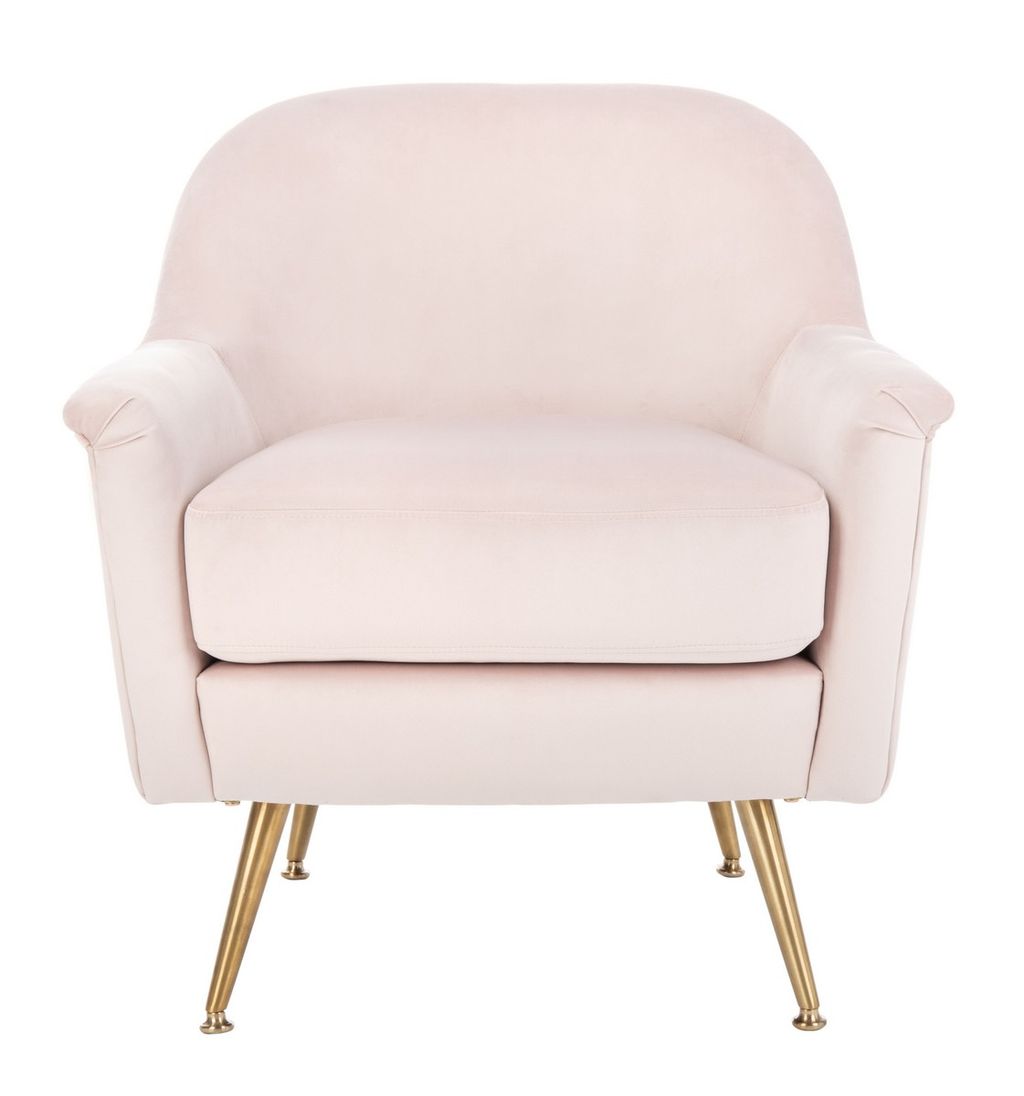 Brienne Mid Century Arm Chair, 30.31" X 31.1", Blush Pink Velvet/Brass
