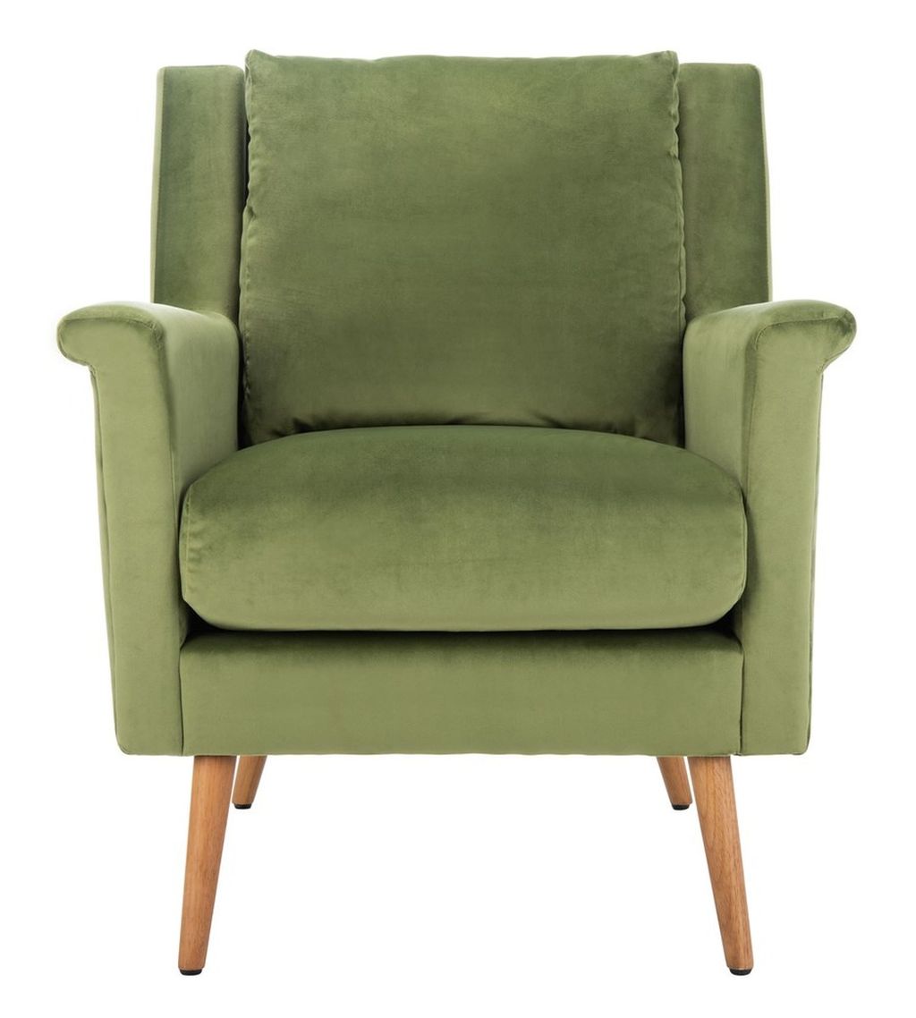 Astrid Mid Century Arm Chair, 28.74" X 33.86", Olive Velvet/Natural