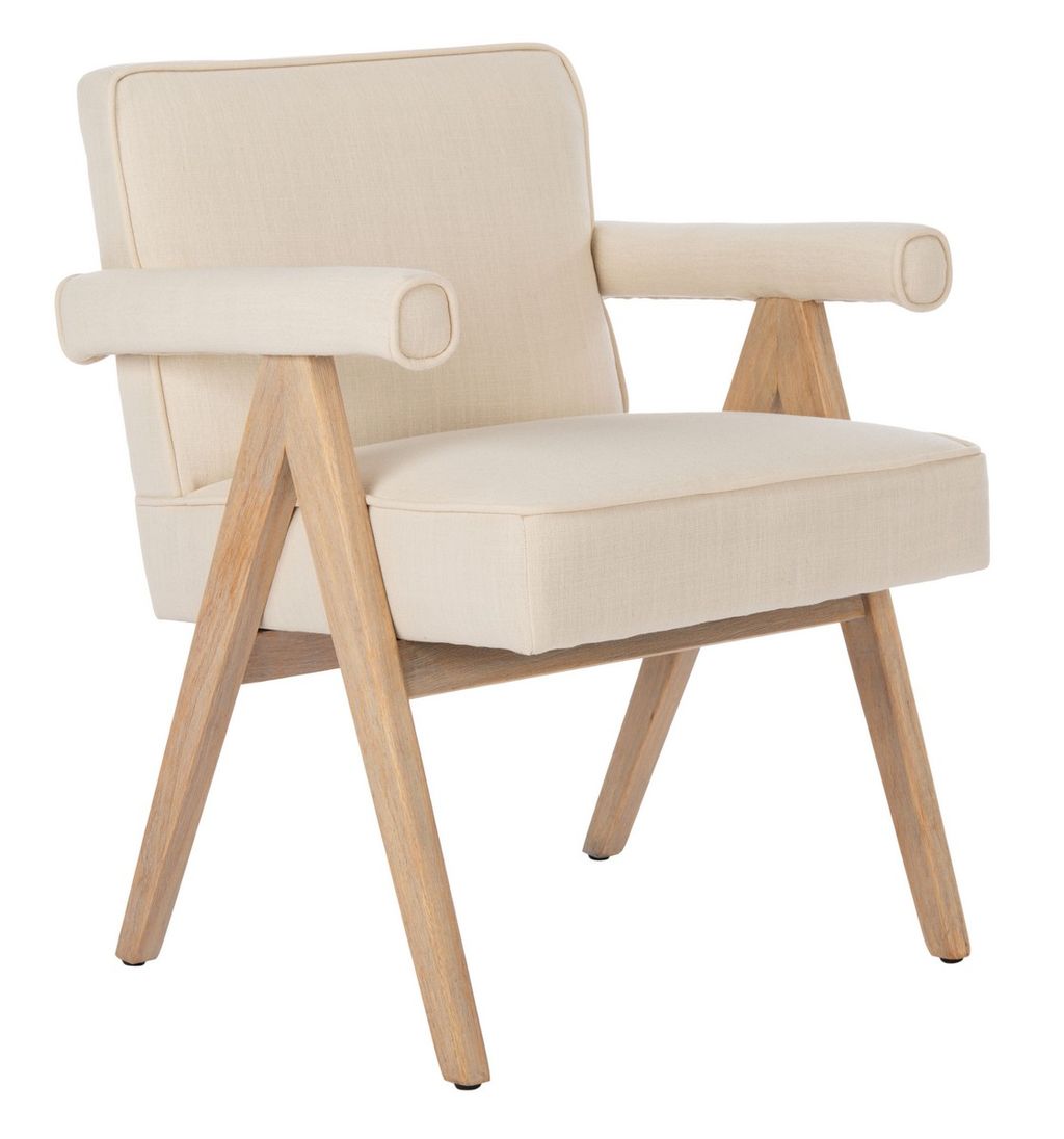 Suri Mid Century Arm Chair, 23.23" X 29.92", Bone Linen/White Washed