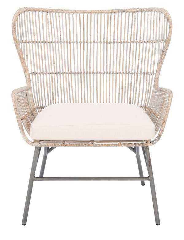 Lenu Rattan Accent Chair W/ Cushion, 28.35" X 34.25", Grey White Wash/White/ Black