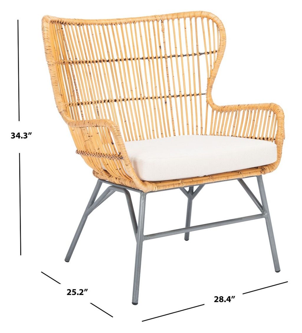 Lenu Rattan Accent Chair W/ Cushion, 28.35" X 34.25", Natural/White/ Black
