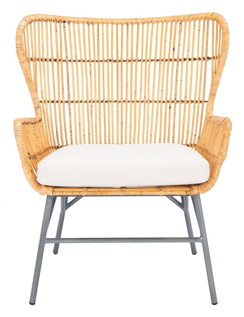 Lenu Rattan Accent Chair W/ Cushion, 28.35" X 34.25", Natural/White/ Black