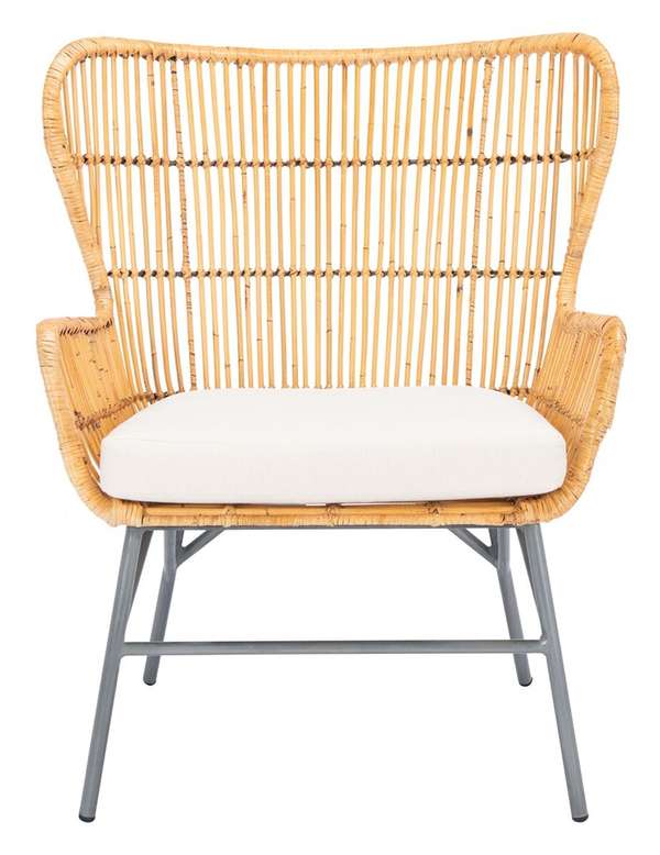 Lenu Rattan Accent Chair W/ Cushion, 28.35" X 34.25", Natural/White/ Black