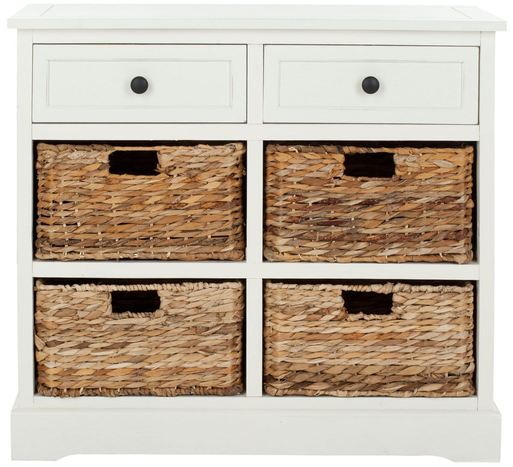 Herman Storage Unit W/ Wicker Baskets, 29.9" X 27.6", Distressed Cream