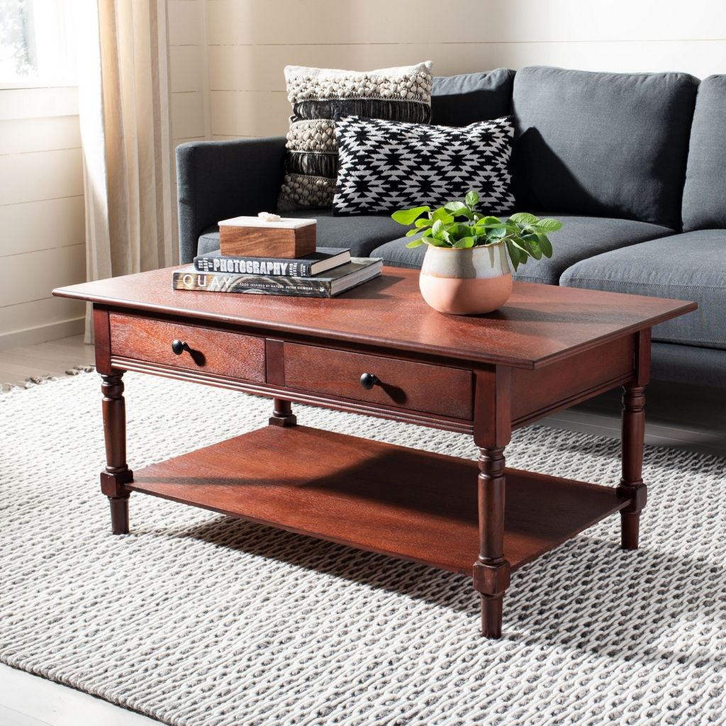 Boris 2 Drawer Coffee Table, 41.7" X 18.5", Dark Cherry