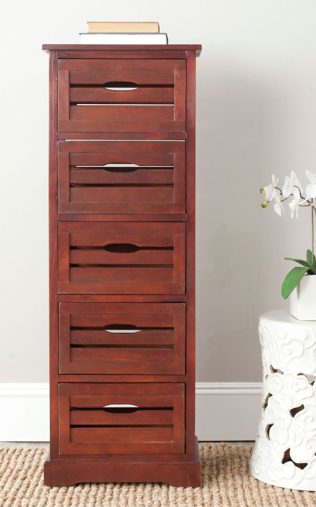 Sarina 5 Drawer Cabinet, 16.5" X 46.5", Dark Cherry
