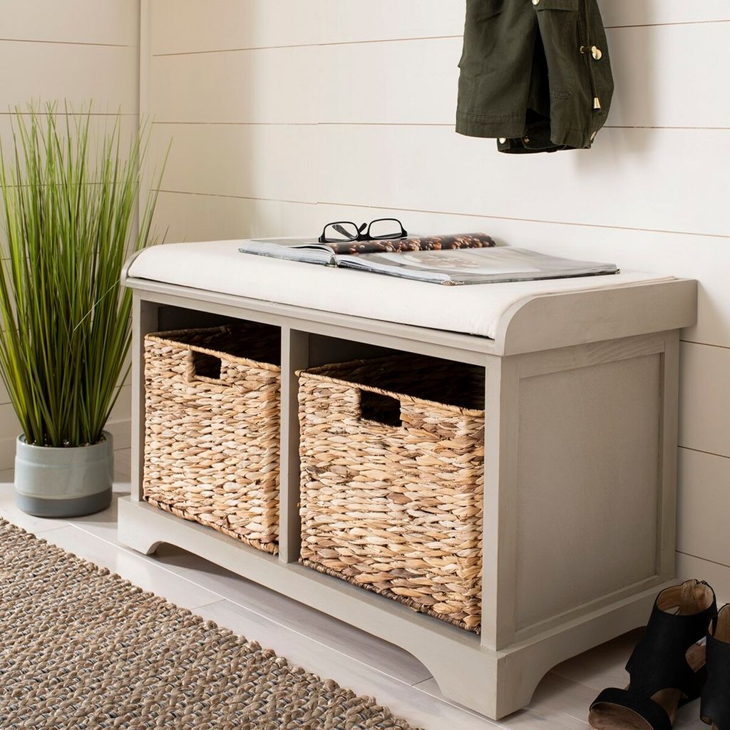 Freddy Wicker Storage Bench, 33.5" X 19.9", Vintage Grey