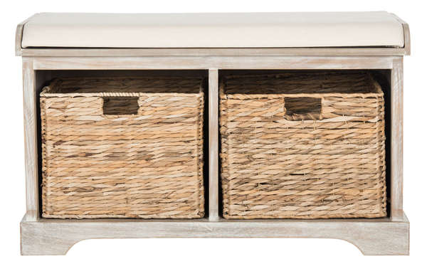 Freddy Wicker Storage Bench, 33.5" X 19.9", Vintage White