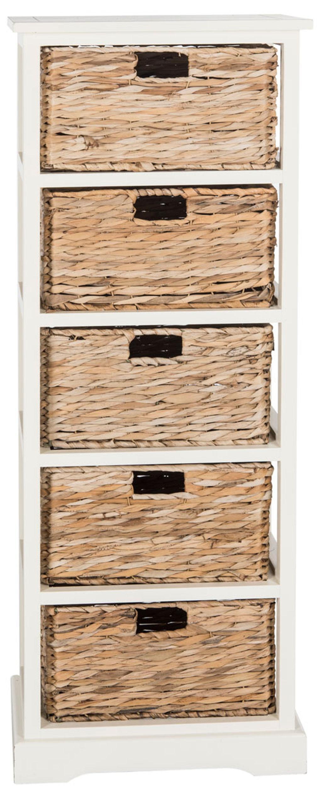 Vedette 5 Wicker Basket Storage Tower, 17.3" X 46.1", Distressed White