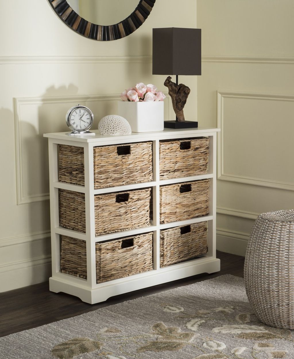 Keenan 6 Wicker Basket Storage Chest, 32.1" X 29.5", Distressed White