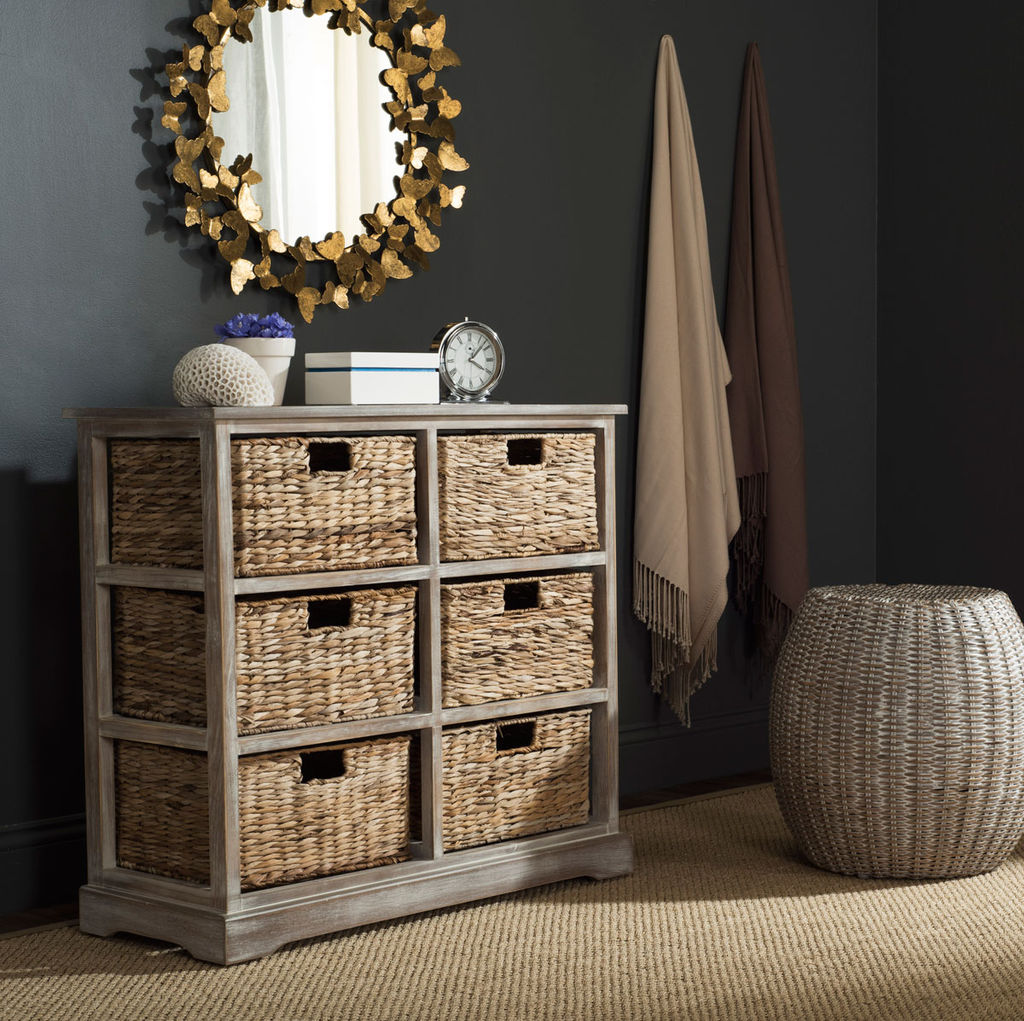 Keenan 6 Wicker Basket Storage Chest, 32.1" X 29.5", Vintage White