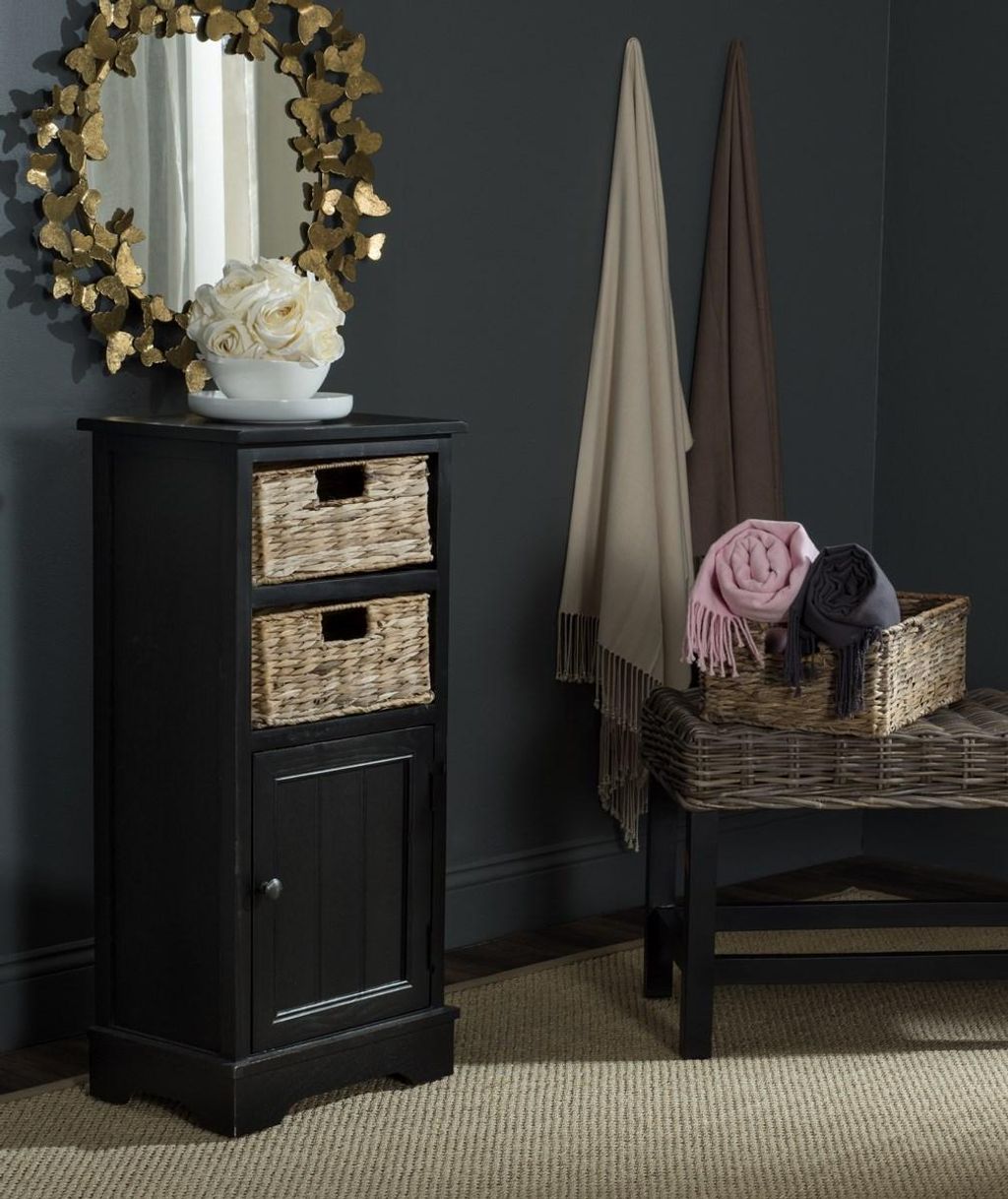 Connery Cabinet, 15.9" X 35", Distressed Black