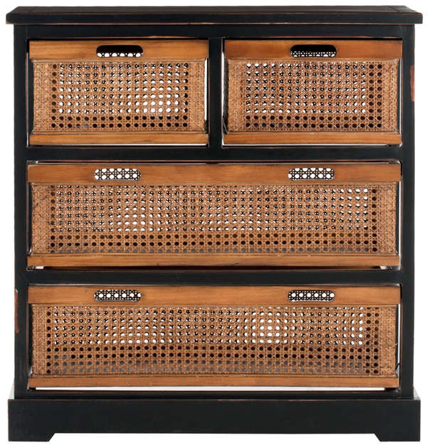 Jackson 4 Drawer Storage Unit, 29.1" X 30.3", Antique Black/Cane Drawers