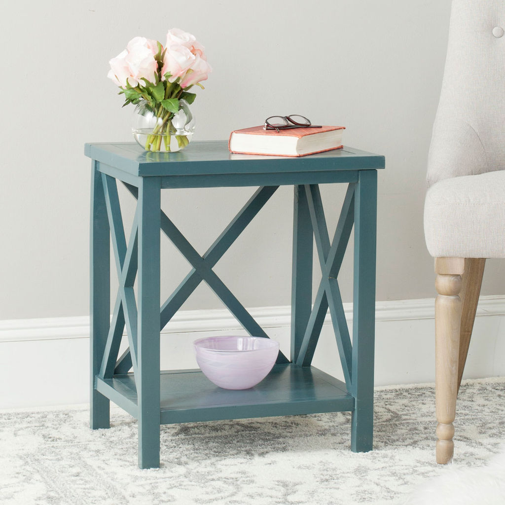Candence Cross Back End Table, 18.1" X 21.5", Teal