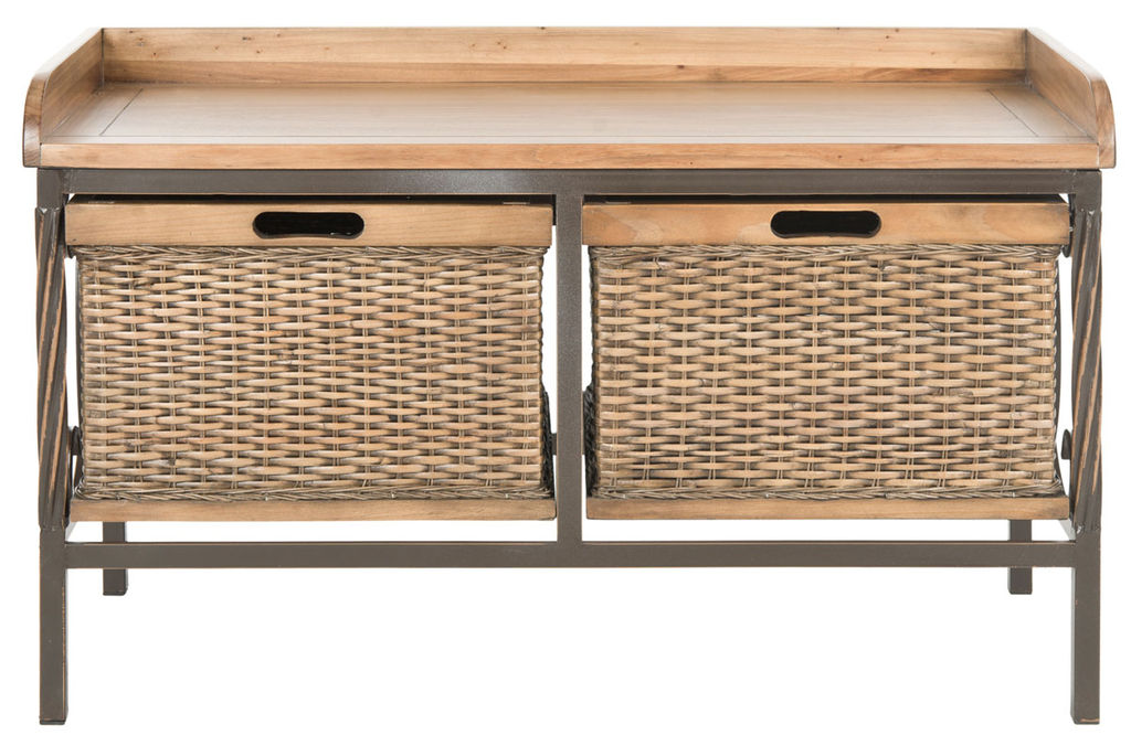 Preview image for Noah 2 Drawer Wooden Storage Bench, 33" X 20", Antique Pewter/Medium Oak