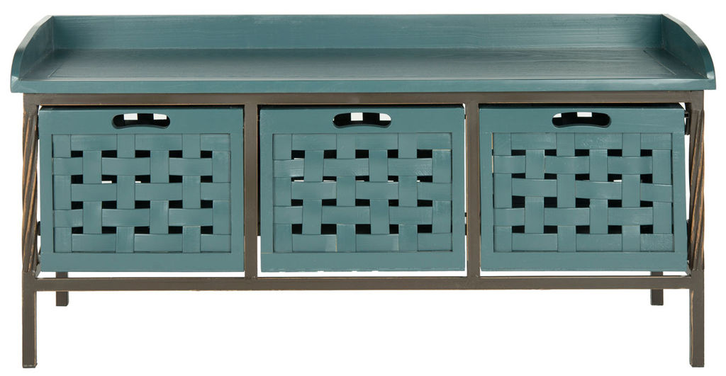 Isaac 3 Drawer Wooden Storage Bench, 42.5" X 20", Teal