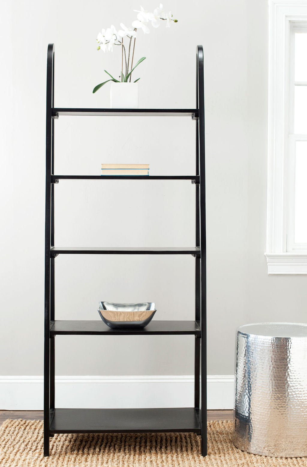 Albert Etagere 5 Tier Ladder Shelves, 28" X 72.2", Black