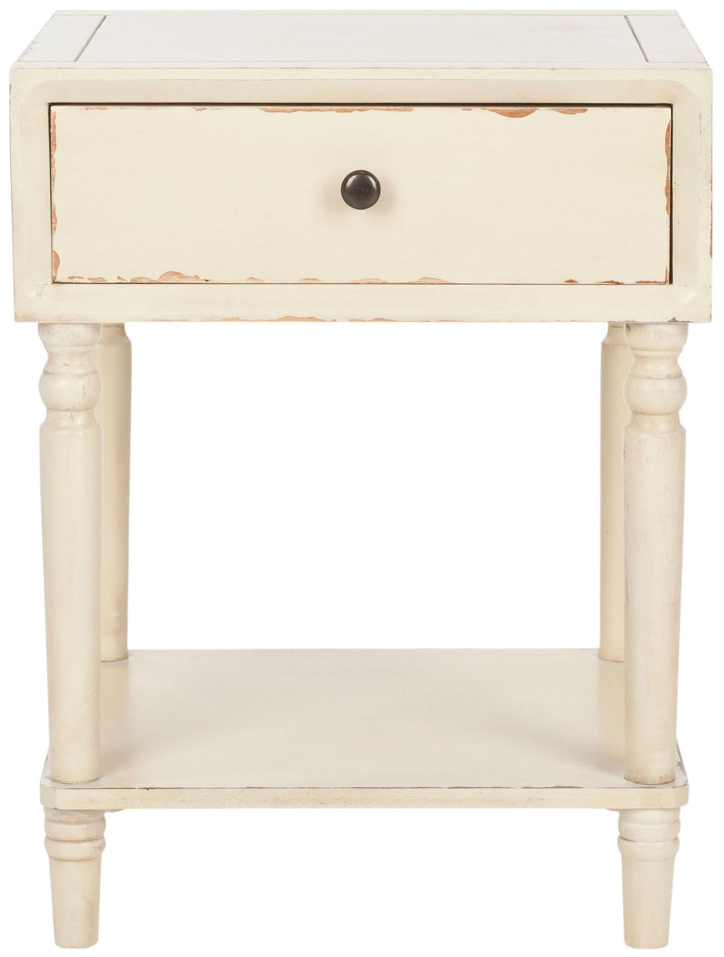 Siobhan Nightstand With Storage Drawer, 18" X 24", Distressed Vanilla