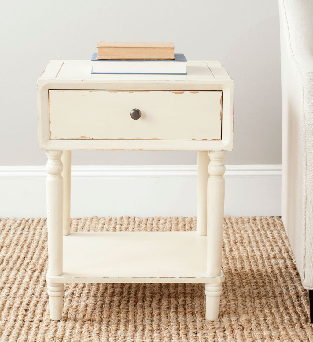 Siobhan Nightstand With Storage Drawer, 18" X 24", Distressed Vanilla