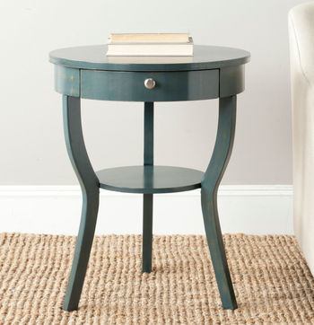 Round Pedestal End Table W/ Drawer 22&quot; X 30.3&quot; Dark Teal