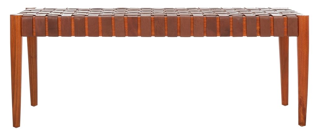 Preview image for Amalia Leather Weave Bench, 47.24" X 18.11", Cognac Leather/Dark Brown