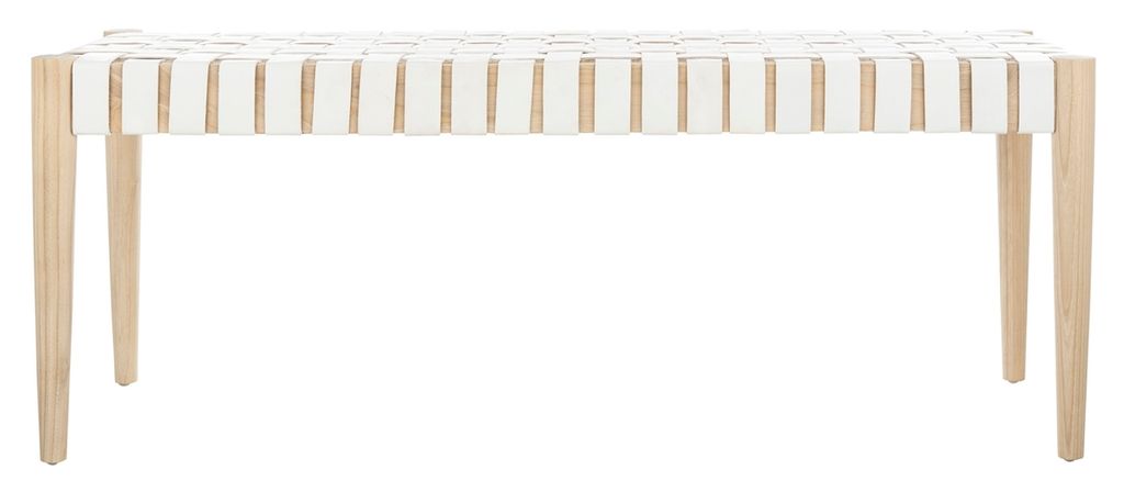 Gunnison Leather Weave Bench, Off White Leather/Light Oak