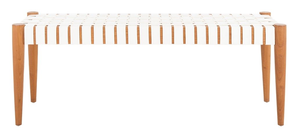 Preview image for Amalia Leather Weave Bench, 47.24" X 18.11", White Leather/Oak