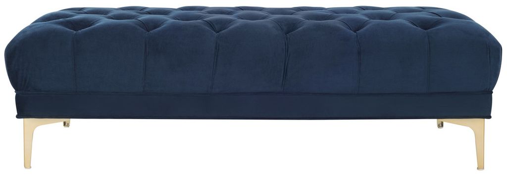 Zarya Tufted Rectangular Bench, 54" X 16", Navy Velvet/Brass