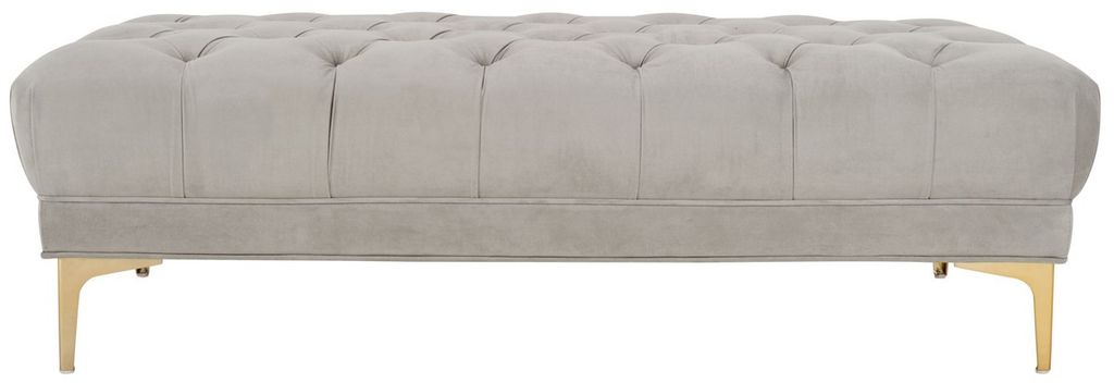 Zarya Tufted Rectangular Bench, 54" X 16", Grey Velvet/Brass