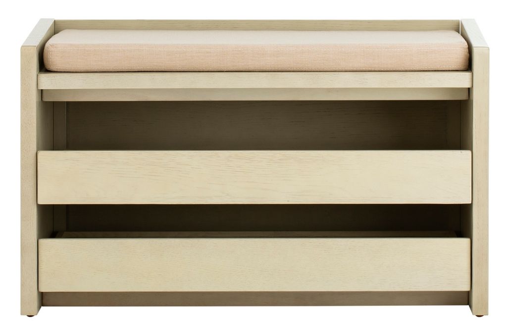 Percy Storage Bench, 33.75" X 20.63", White Wash/Beige Linen