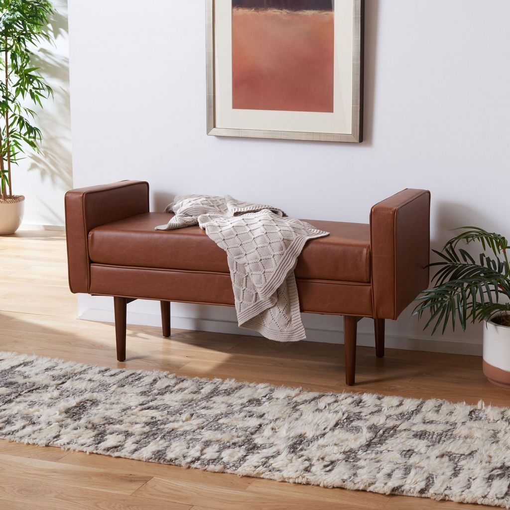 Percy Storage Bench, 33.75" X 25.63", Walnut/Grey Pu