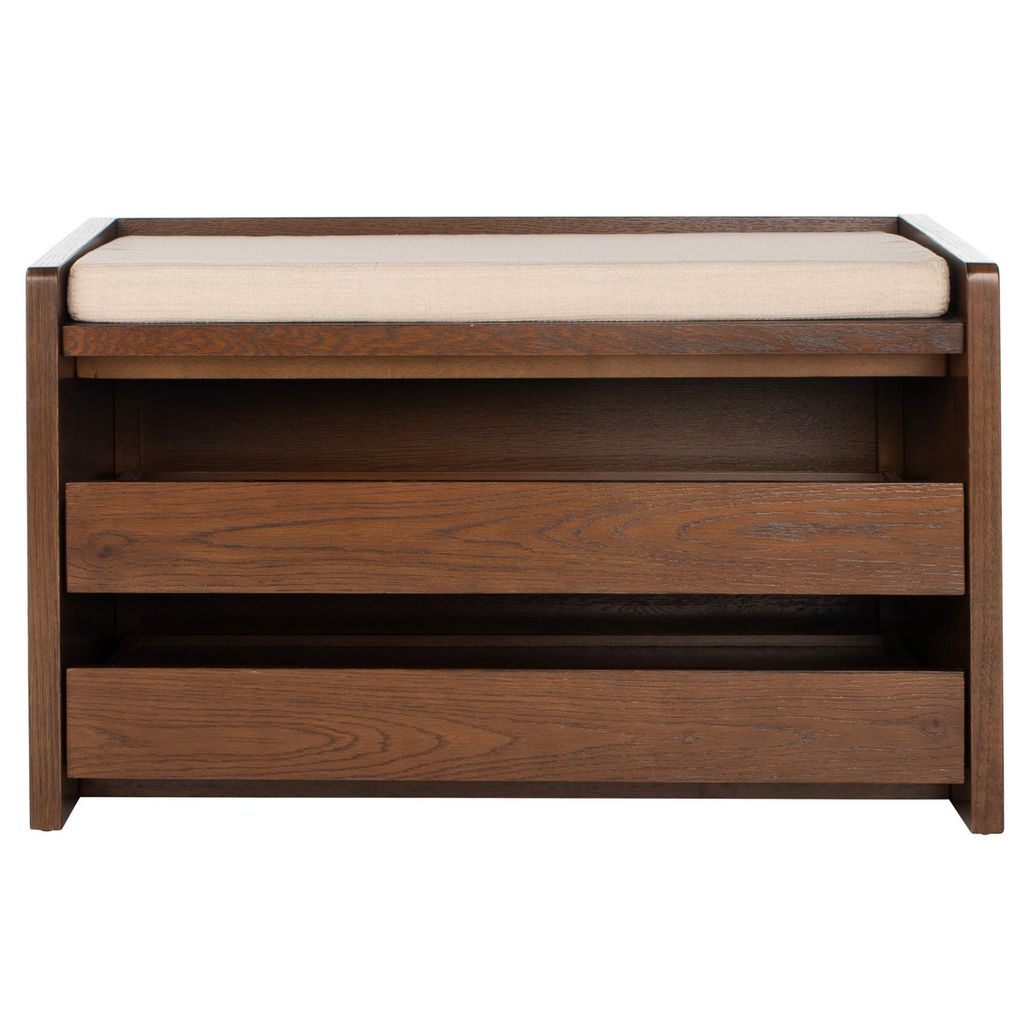 Percy Storage Bench, 33.75" X 25.63", Walnut/Beige Linen