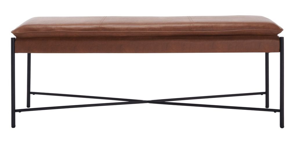 Kara Cushioned X Bench, 50" X 19", Brown Pu/Black