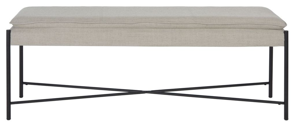 Preview image for Kara Cushioned X Bench, 50" X 19", Light Grey Linen/Black