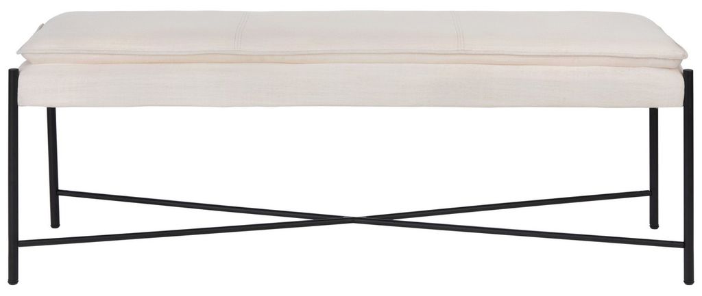 Kara Cushioned X Bench, 50" X 19", Light Beige Linen/Black