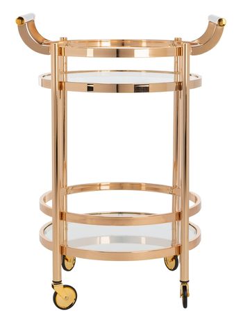 Sienna 2 Tier Round Bar Cart, 23.8&quot; X 34&quot;, Gold/Glass