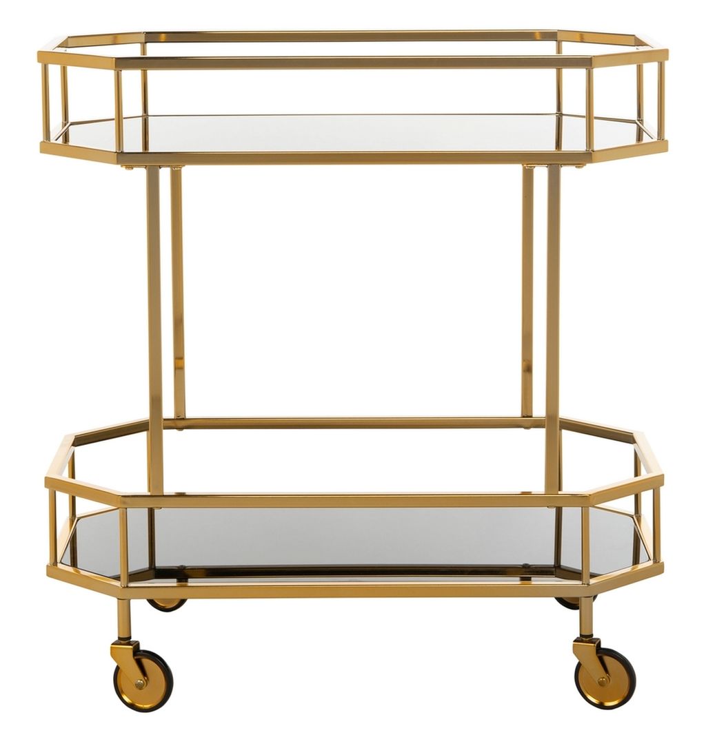 2 Tier Octagon Bar Cart Brass + Black Glass