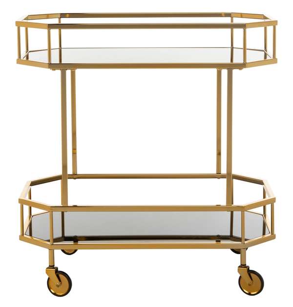 2 Tier Octagon Bar Cart Brass + Black Glass