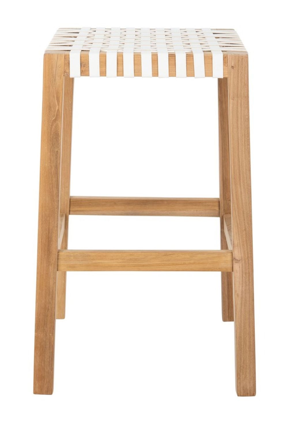 Capri Counter Stool, 20" X 27.1", Natural Teak/White Leather