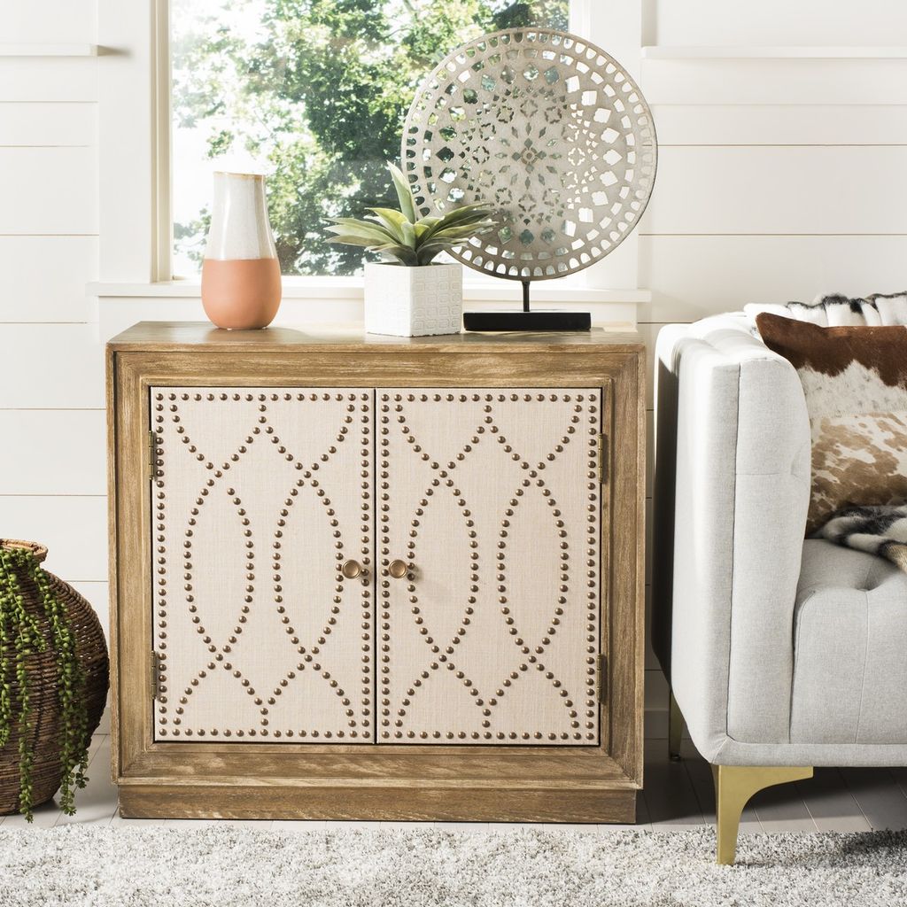 Yuna 2 Door Chest, 31.88" X 29", Rustic Oak/Beige Linen