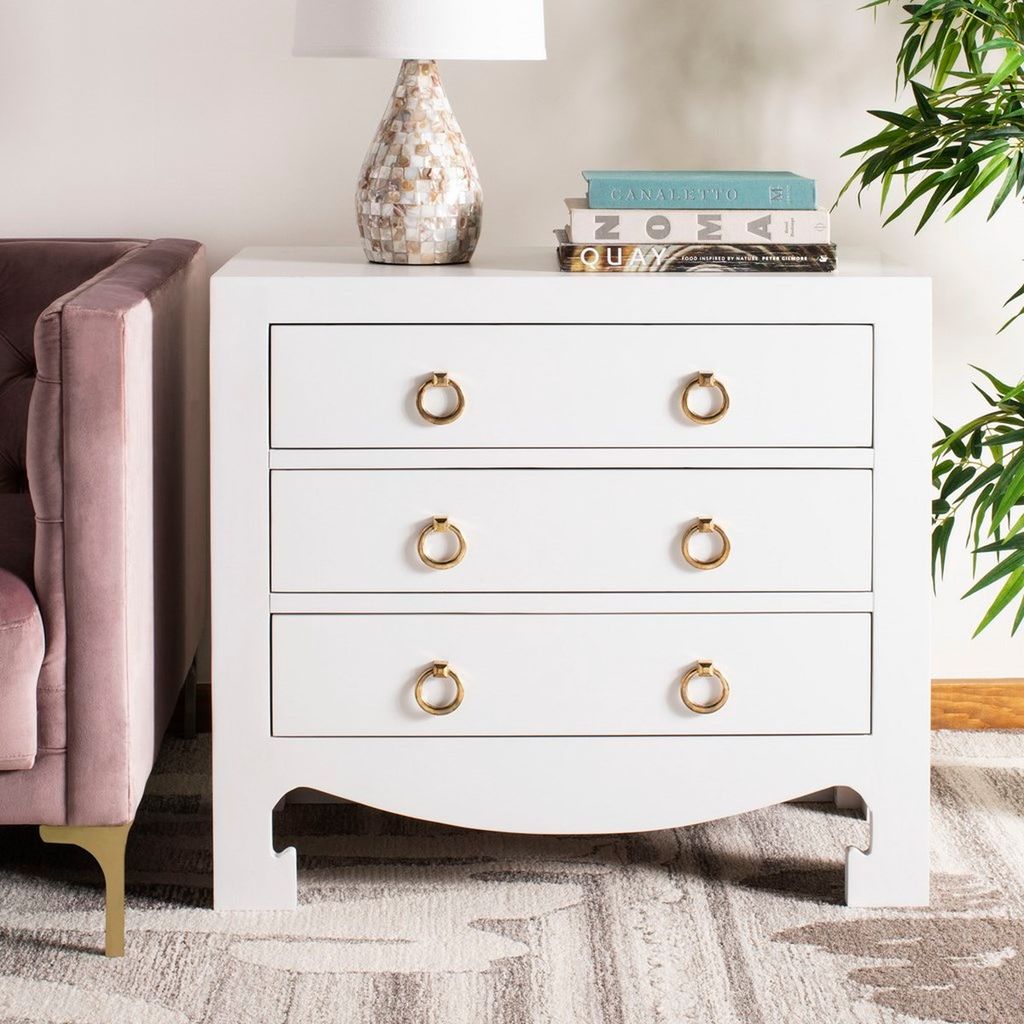 Dion 3 Drawer Chest, 31.9" X 29", White/Gold