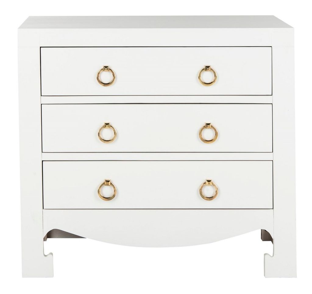Dion 3 Drawer Chest, 31.9" X 29", White/Gold