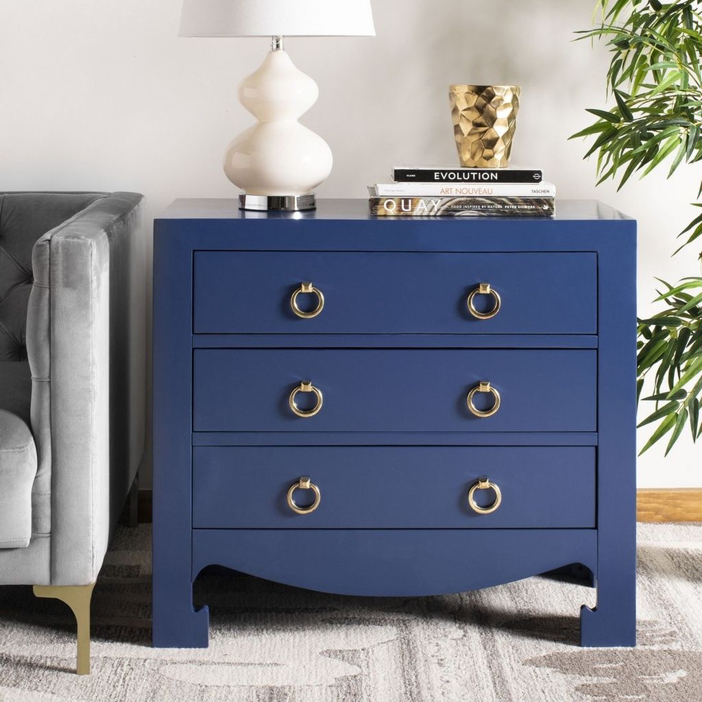 Dion 3 Drawer Chest, 31.9" X 29", Lapis Blue/Gold