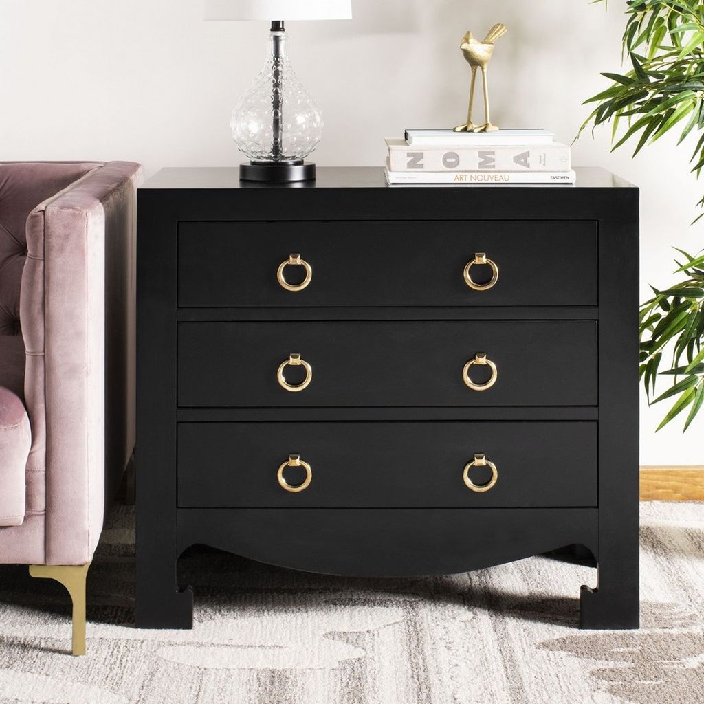 Dion 3 Drawer Chest, 31.9" X 29", Black/Gold