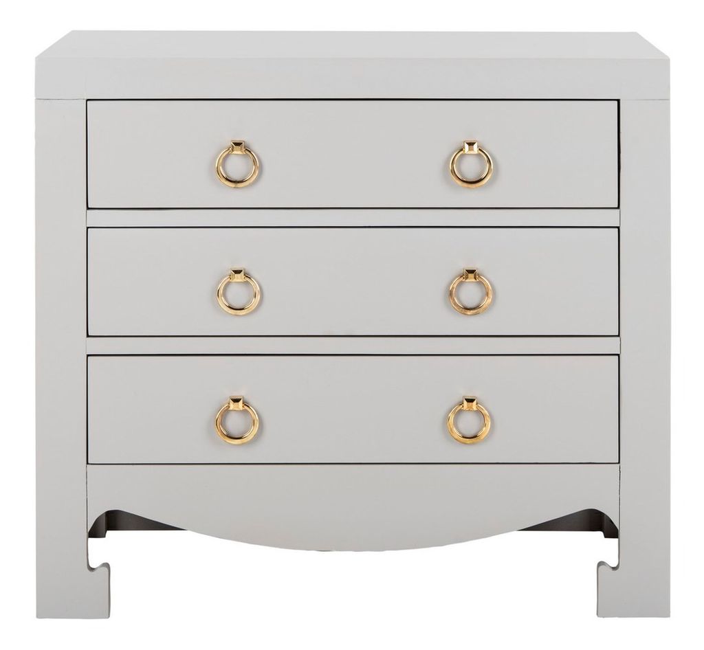 Dion 3 Drawer Chest, 31.9" X 29", Grey/Gold