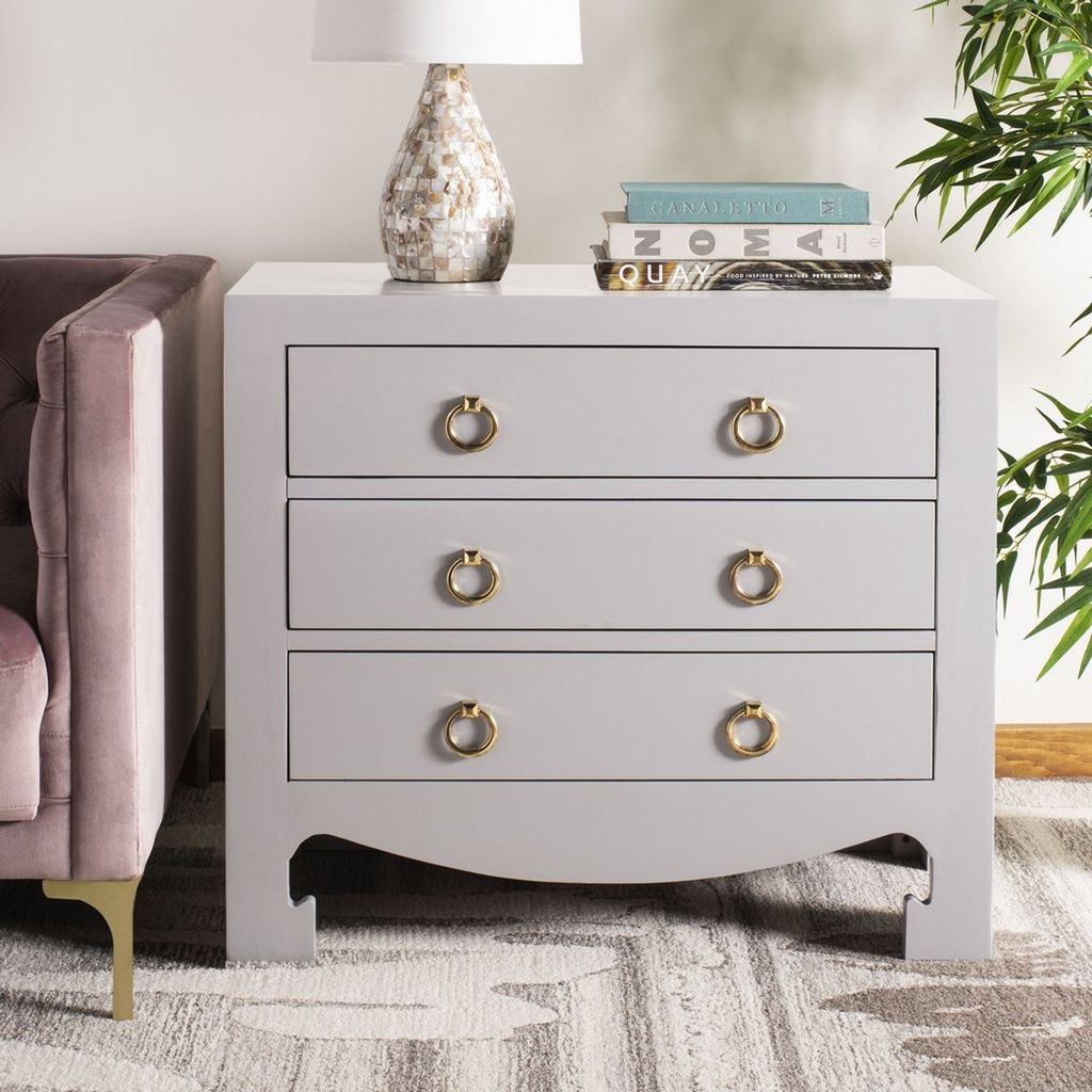Dion 3 Drawer Chest, 31.9" X 29", Grey/Gold