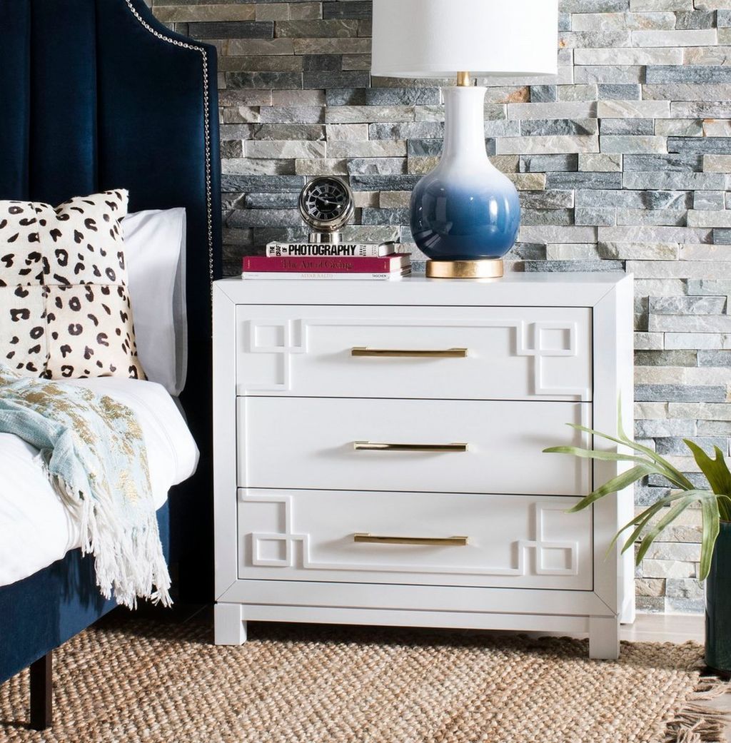 Raina 3 Drawer Chest, 31.88" X 29", White/Gold