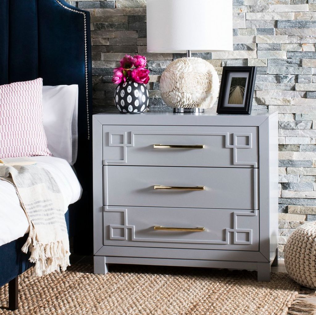 Raina 3 Drawer Chest, 31.88" X 29", Grey/Gold