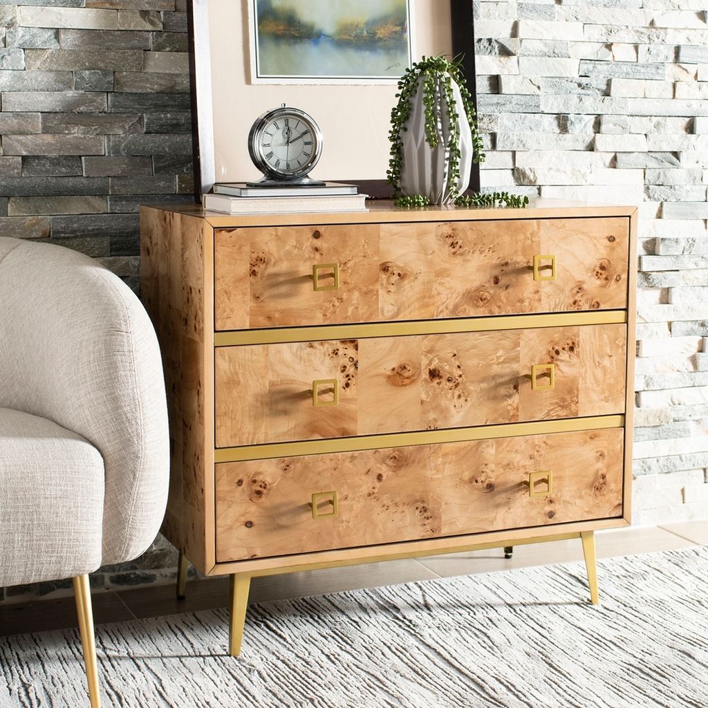Katia 3 Drawer Chest, 31.9" X 29", Natural/Gold