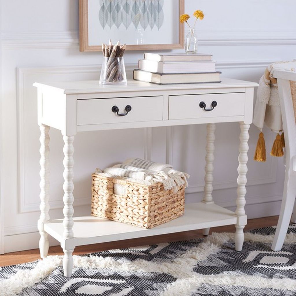 Athena 2 Drawer Console Table, 35.5" X 29.5", Distressed White